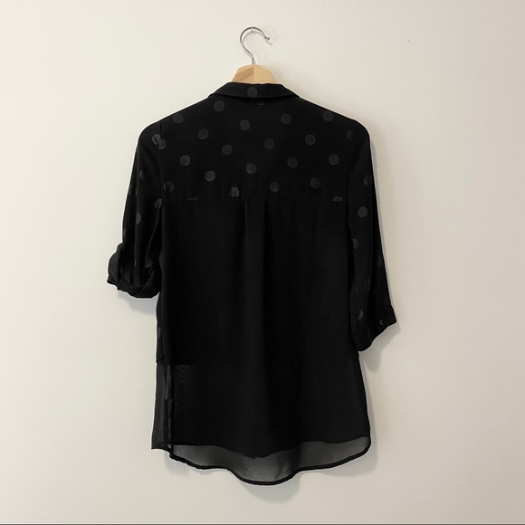 Reitmans Polka Dot Sheer Panel Button Front Shirt Blouse Size XS Black - Picture 6 of 7